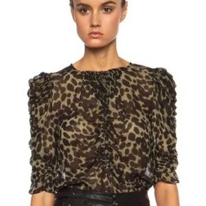 Isabel Marant Etoile Ruched Blouse Caja Olive Leopard Short Sleeve Blouse 4